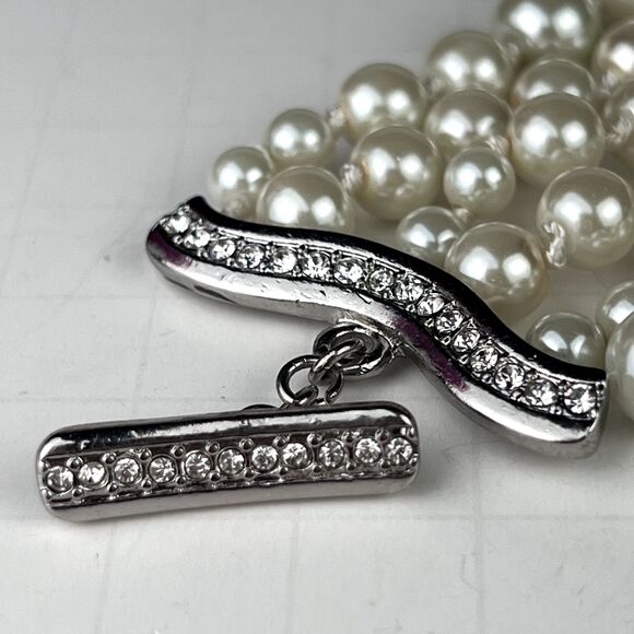 Cezanne 10" x 2" 6-Strand Faux Pearl Rhinestone Bracelet Sensitive Skin Toggle - Picture 4 of 9